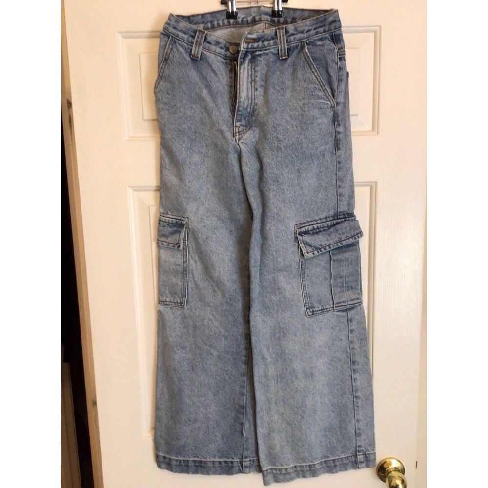 J. GALT Brandy Melville Light Wash Cargo Wide Leg Baggy Jeans Sz S carpenter